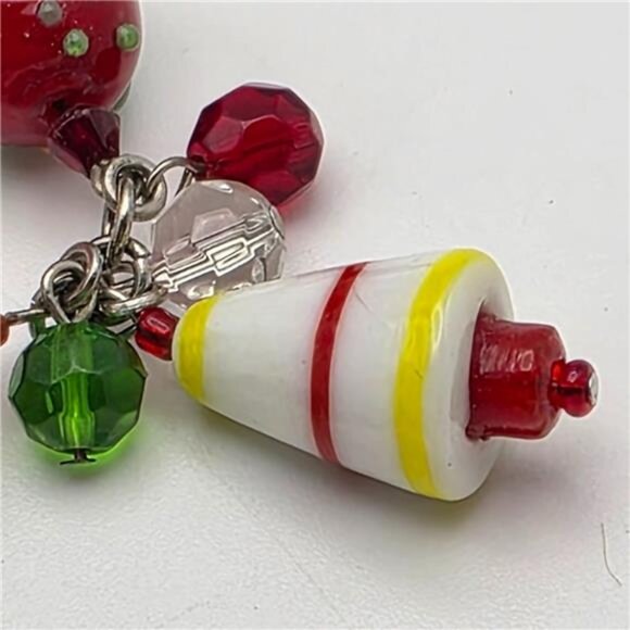 Colorful Lampwork Glass Christmas Charm Bracelet 7" Silver Tone Toggle Clasp - Picture 3 of 9